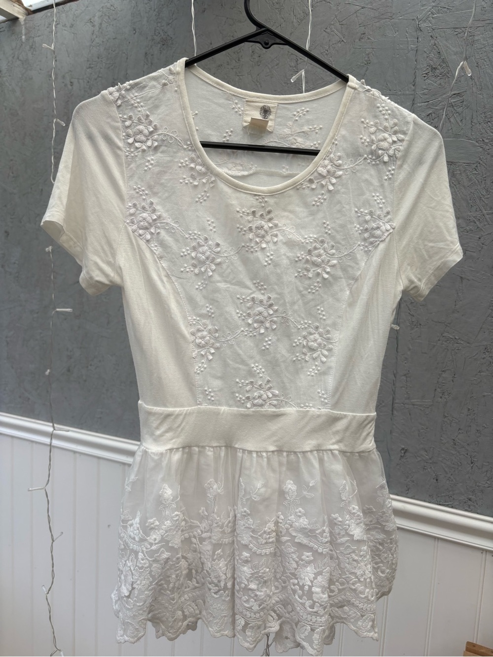 everleigh White Embroidered Peplum Tunic Top